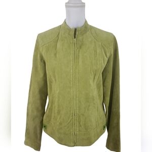 RuffHewn~Woman Size L~Green 100% Suede Leather Jacket Zip-Up.